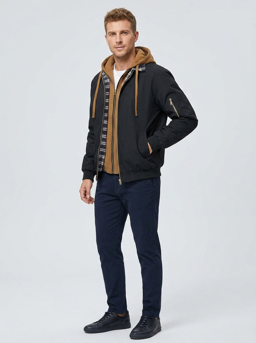Alden | Veste à capuche à carreaux pour homme, veste décontractée zippée