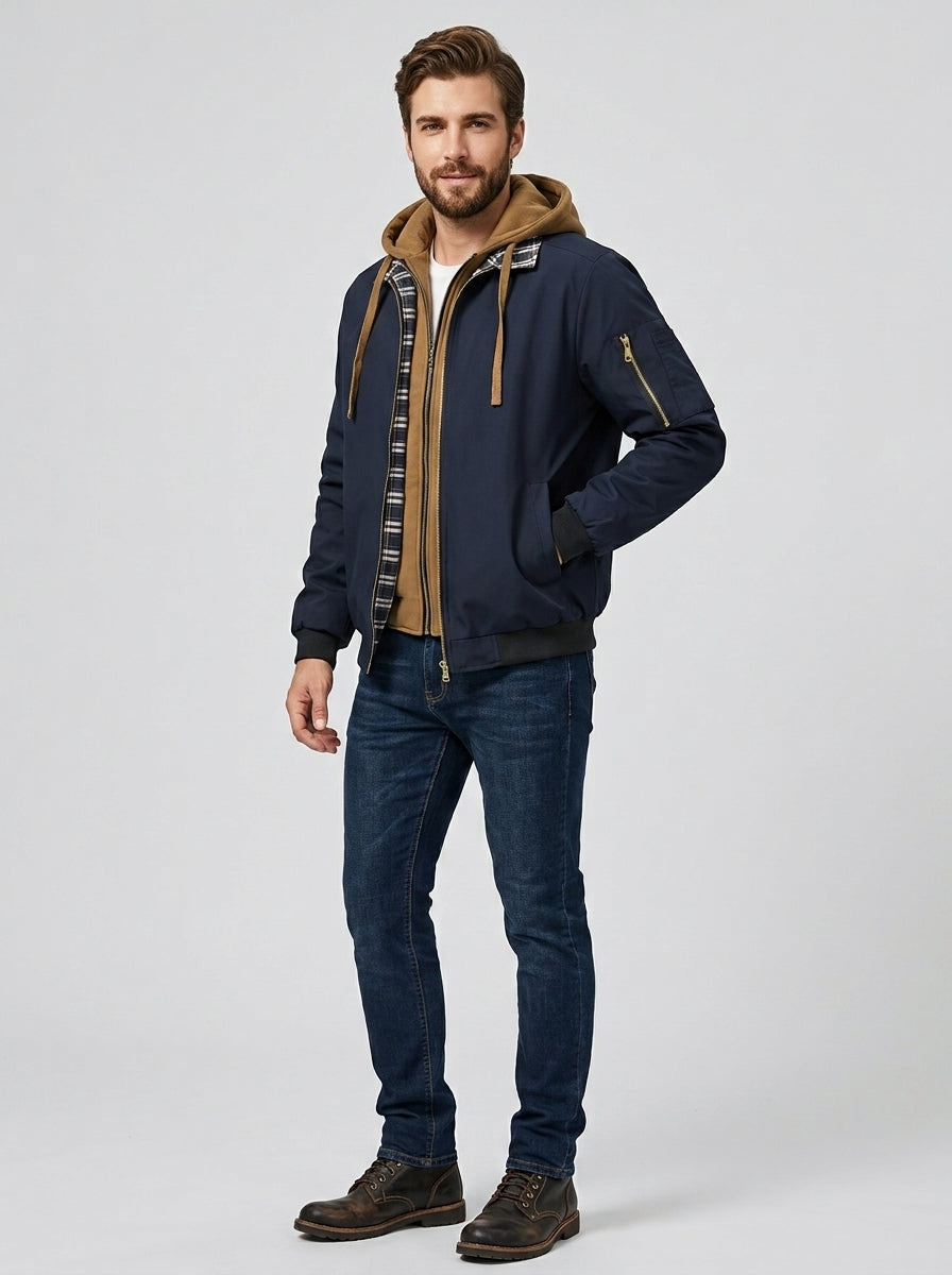 Alden | Veste à capuche à carreaux pour homme, veste décontractée zippée