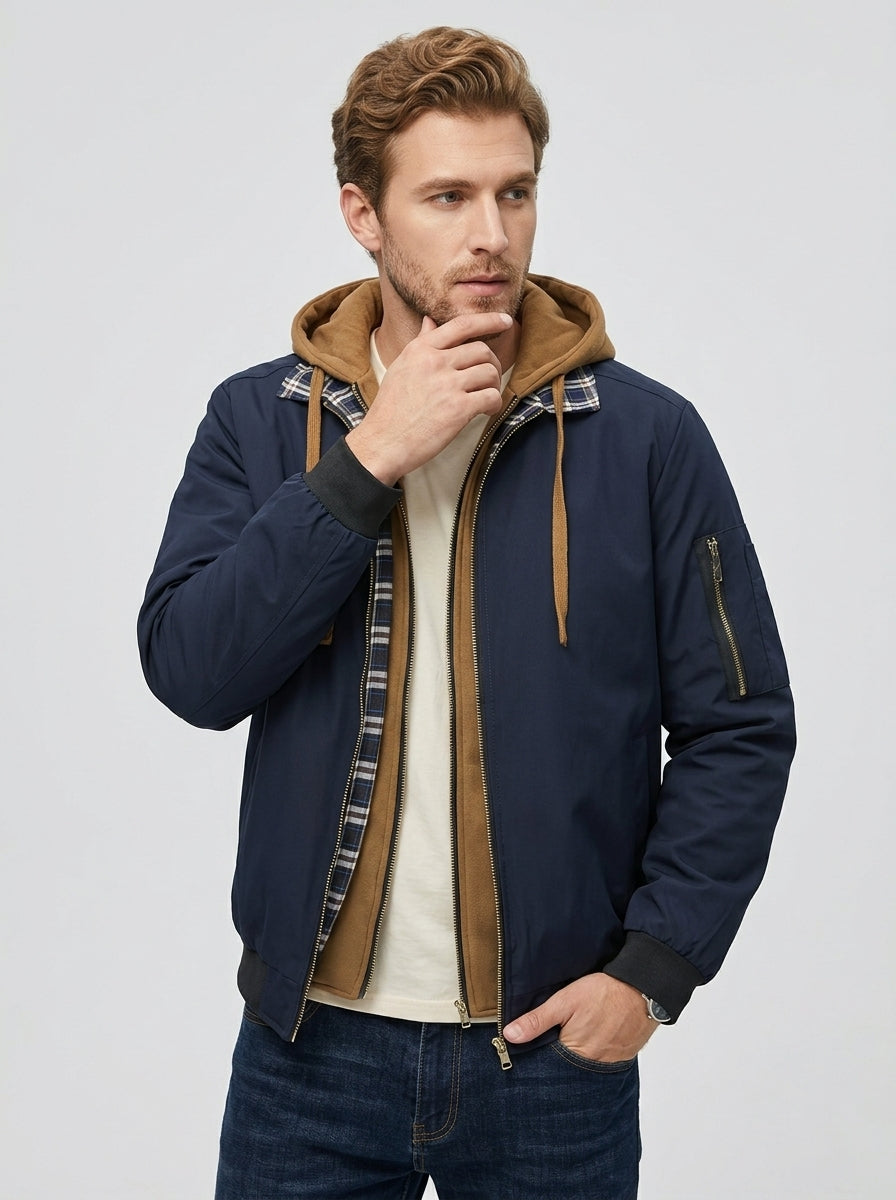 Alden | Veste à capuche à carreaux pour homme, veste décontractée zippée