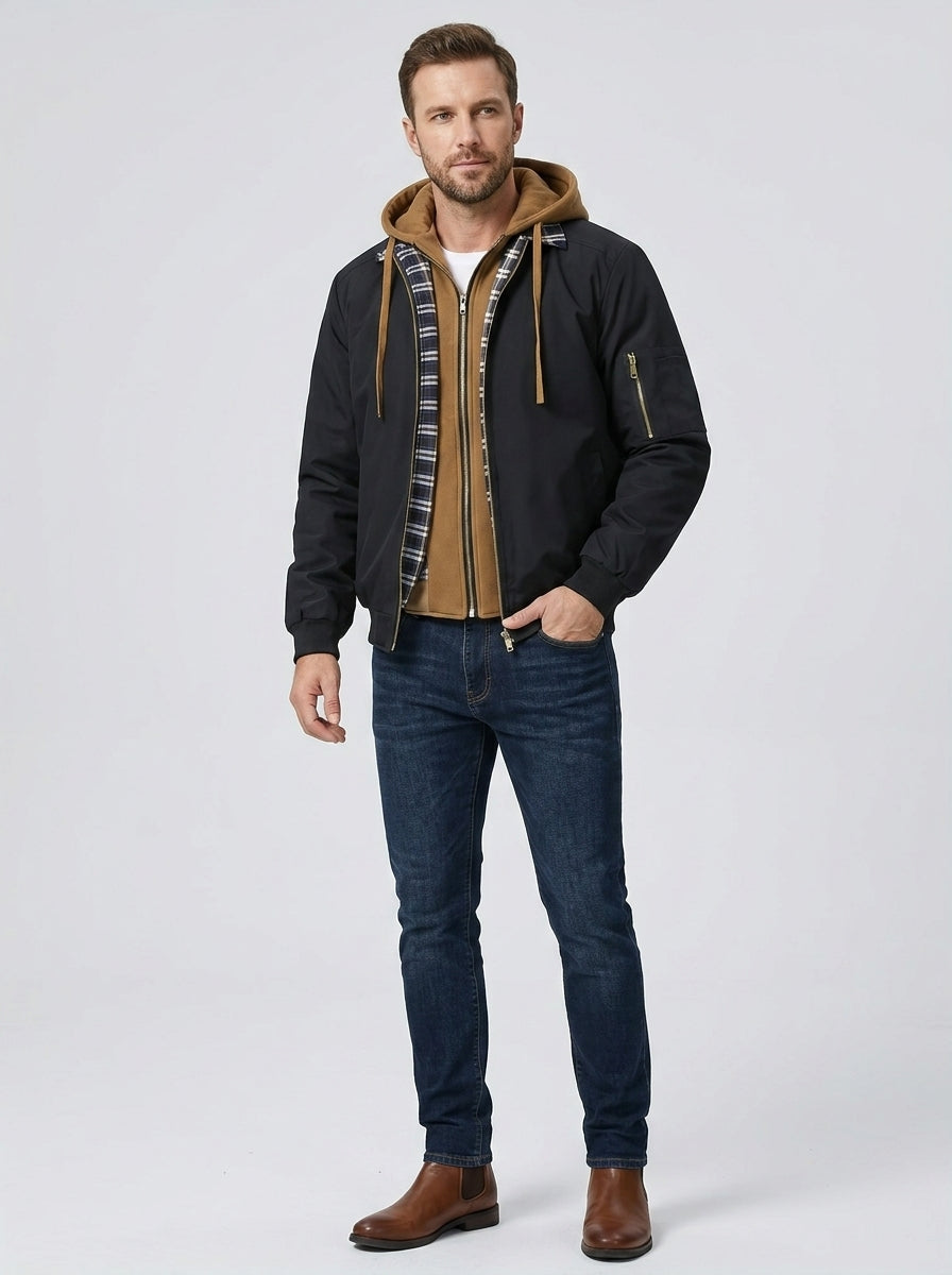 Alden | Veste à capuche à carreaux pour homme, veste décontractée zippée