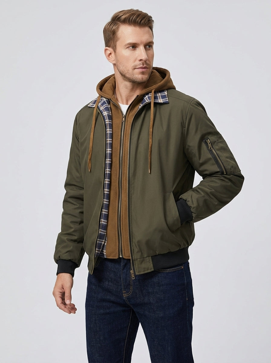 Alden | Veste à capuche à carreaux pour homme, veste décontractée zippée