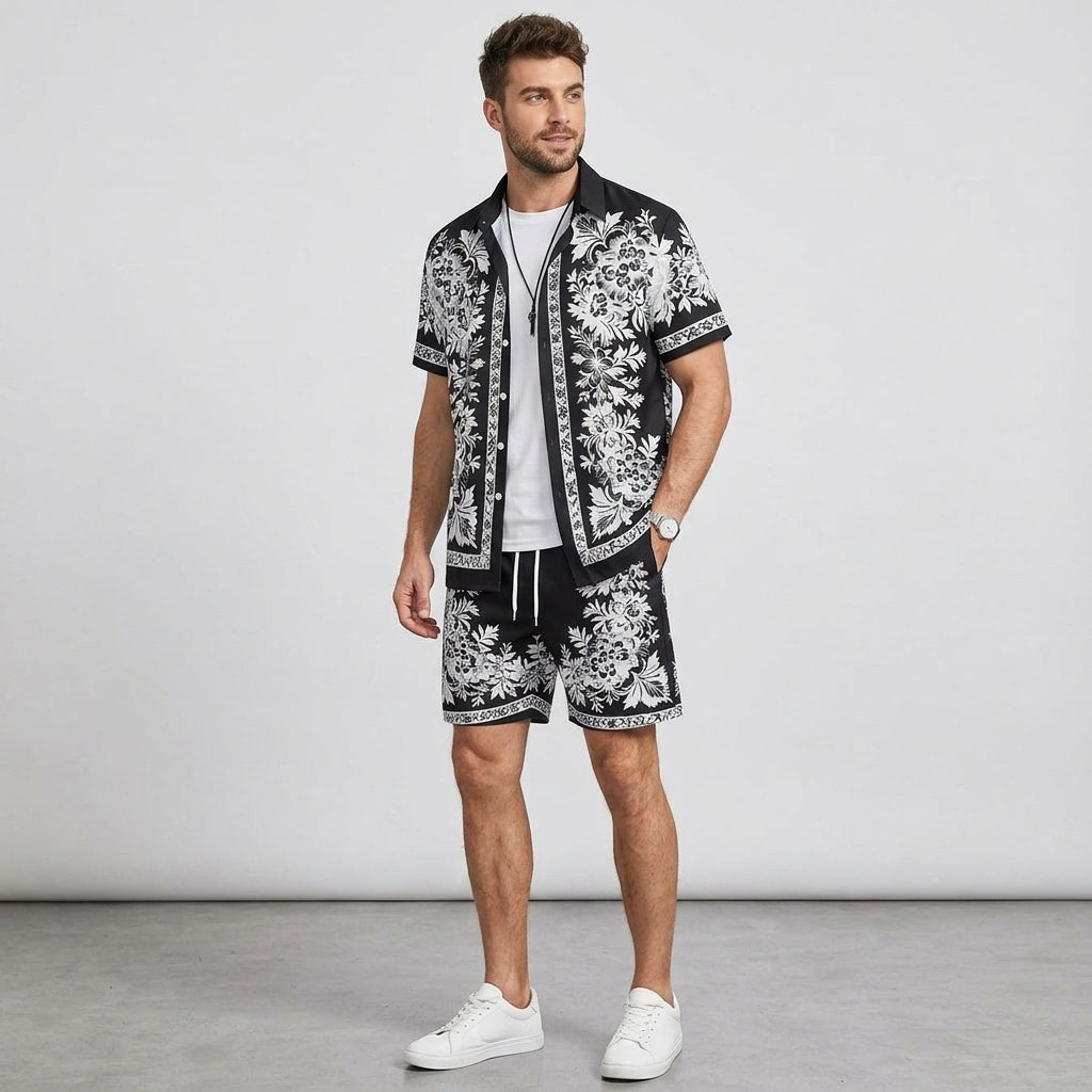 Caelan | Ensemble d’été 2 pièces pour homme – Chemise hawaïenne à fleurs avec short assorti