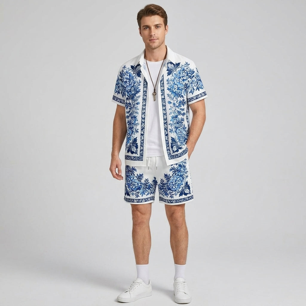 Caelan | Ensemble d’été 2 pièces pour homme – Chemise hawaïenne à fleurs avec short assorti