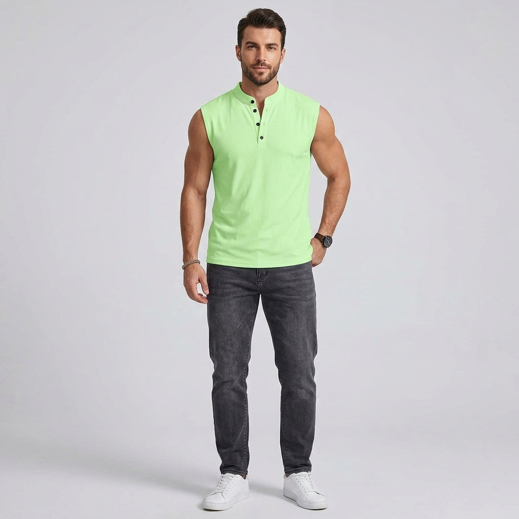Alistair | Débardeur sans manches pour homme – Chemise de sport avec col et fermeture à boutons