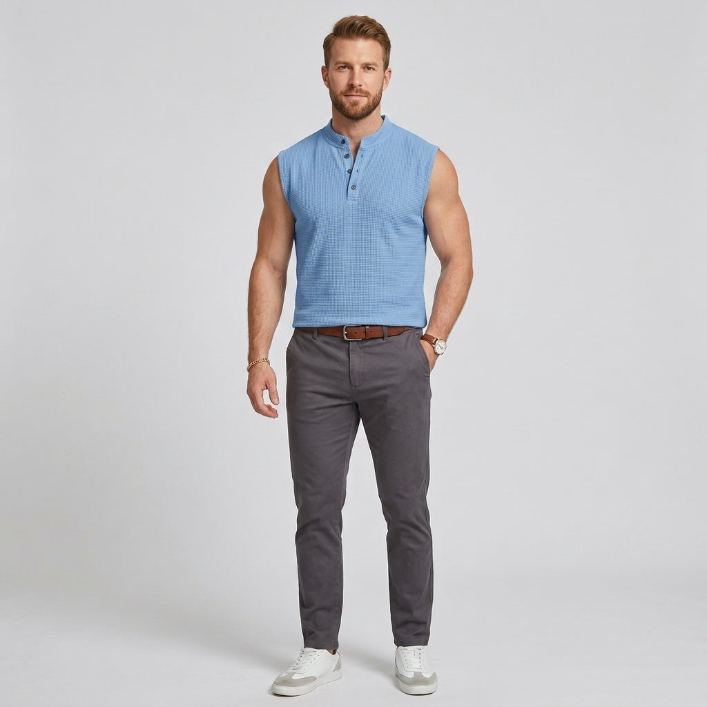 Alistair | Débardeur sans manches pour homme – Chemise de sport avec col et fermeture à boutons