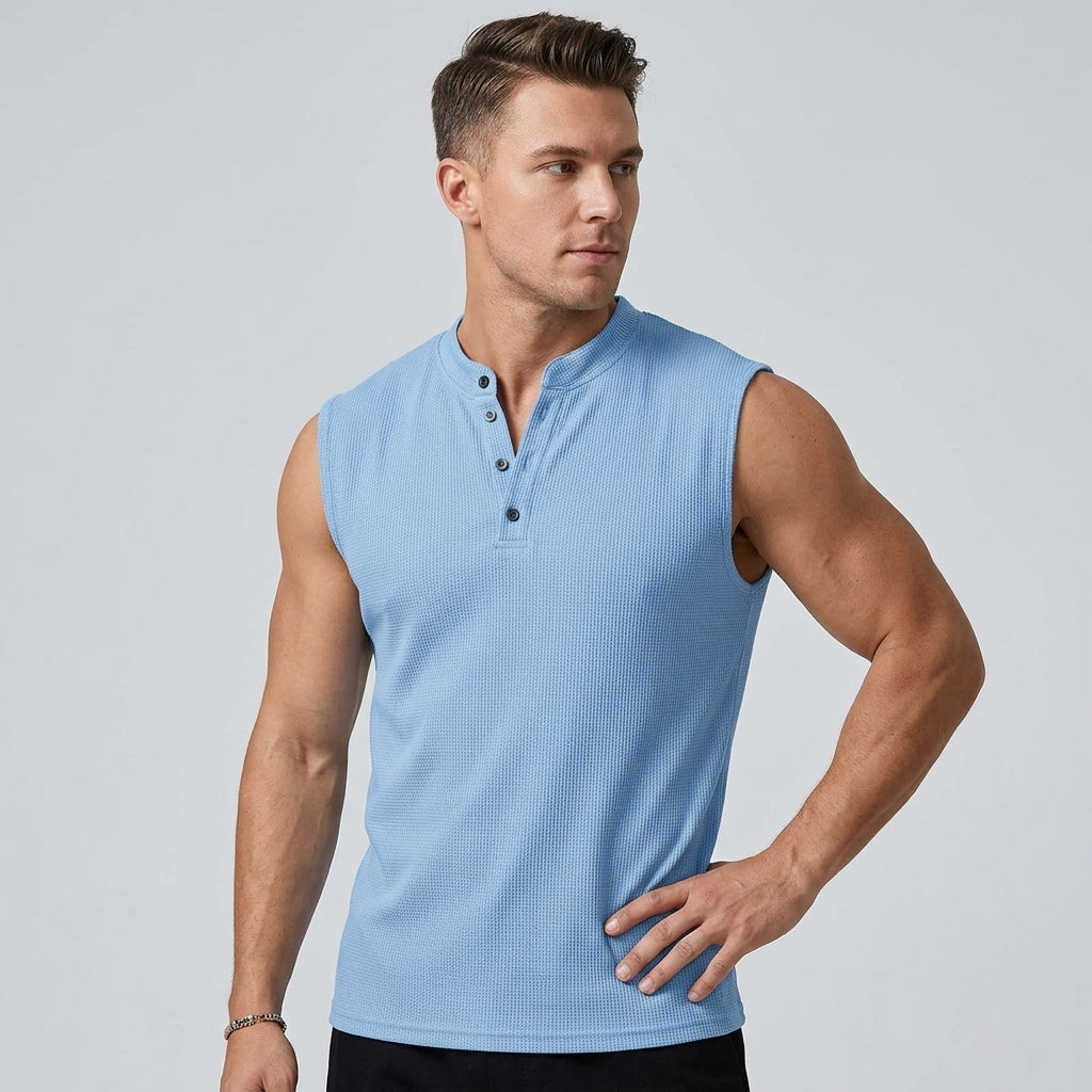 Alistair | Débardeur sans manches pour homme – Chemise de sport avec col et fermeture à boutons