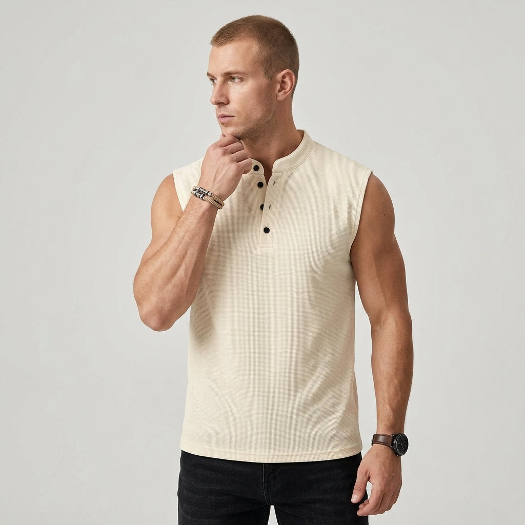 Alistair | Débardeur sans manches pour homme – Chemise de sport avec col et fermeture à boutons