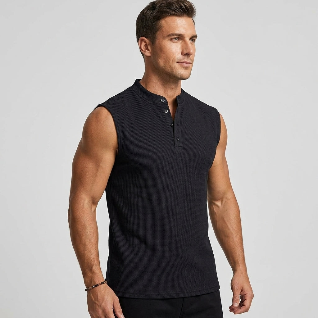 Alistair | Débardeur sans manches pour homme – Chemise de sport avec col et fermeture à boutons