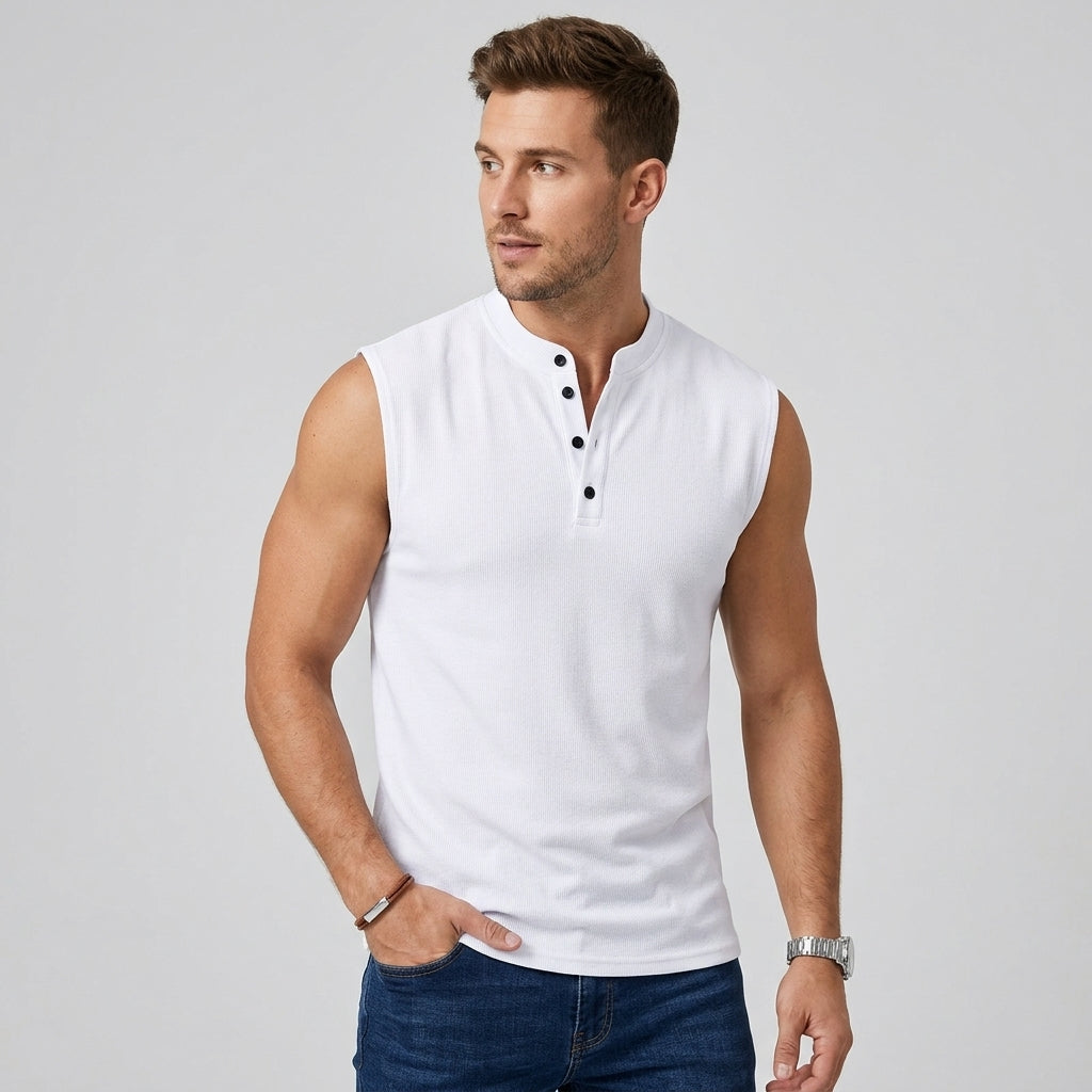 Alistair | Débardeur sans manches pour homme – Chemise de sport avec col et fermeture à boutons