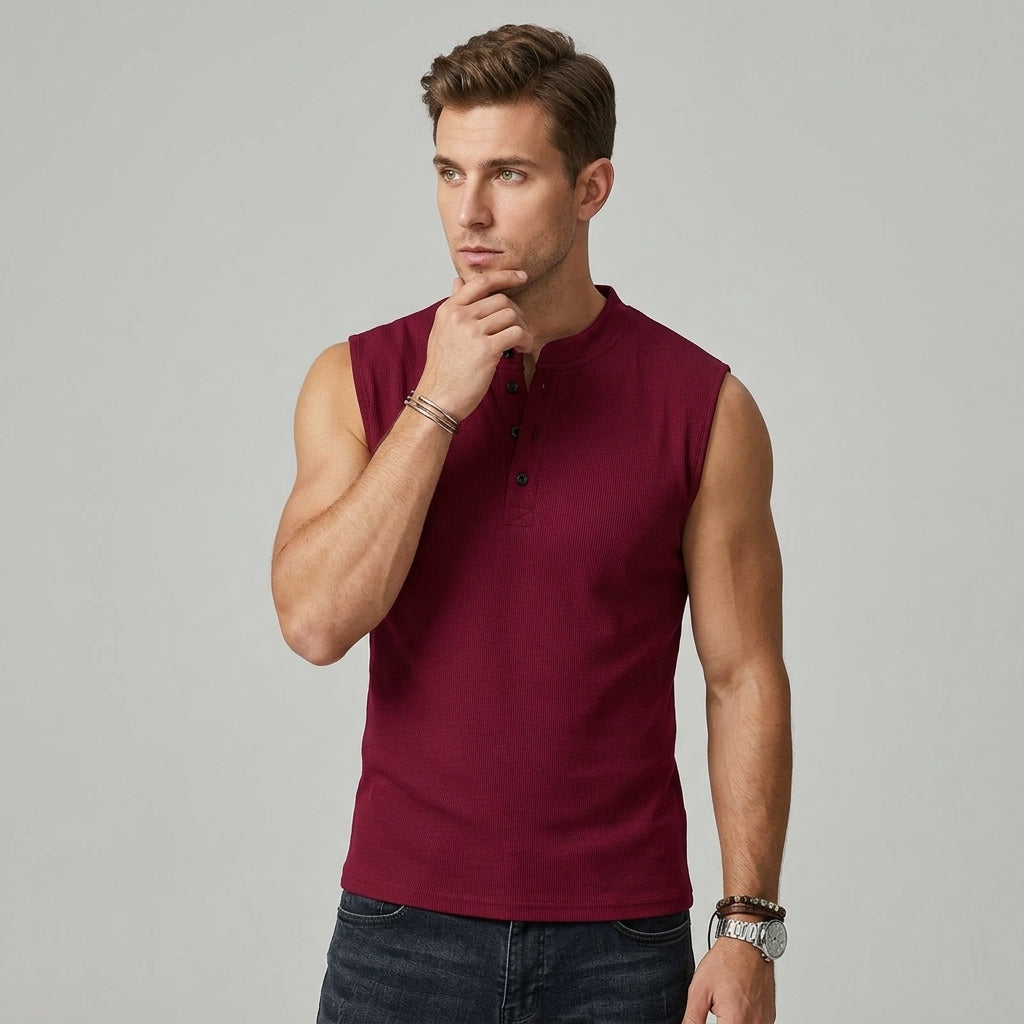 Alistair | Débardeur sans manches pour homme – Chemise de sport avec col et fermeture à boutons