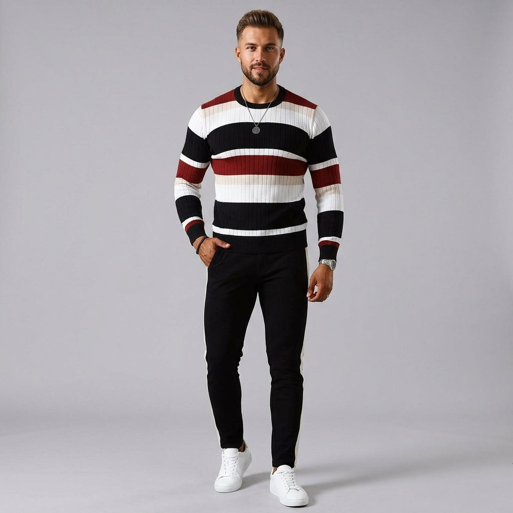 Azriel | Pull rayé à blocs de couleur pour femme – Tricot côtelé