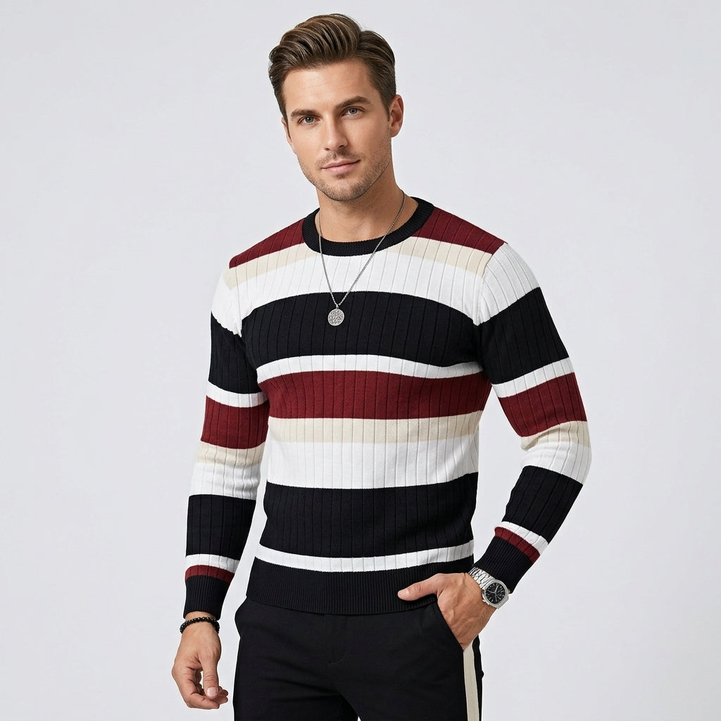 Azriel | Pull rayé à blocs de couleur pour femme – Tricot côtelé