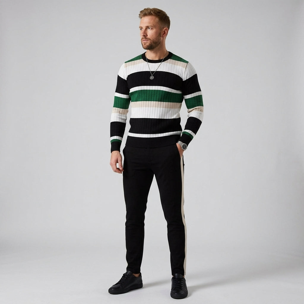 Azriel | Pull rayé à blocs de couleur pour femme – Tricot côtelé