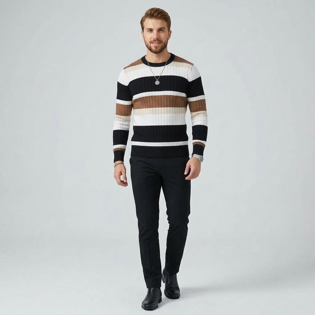 Azriel | Pull rayé à blocs de couleur pour femme – Tricot côtelé