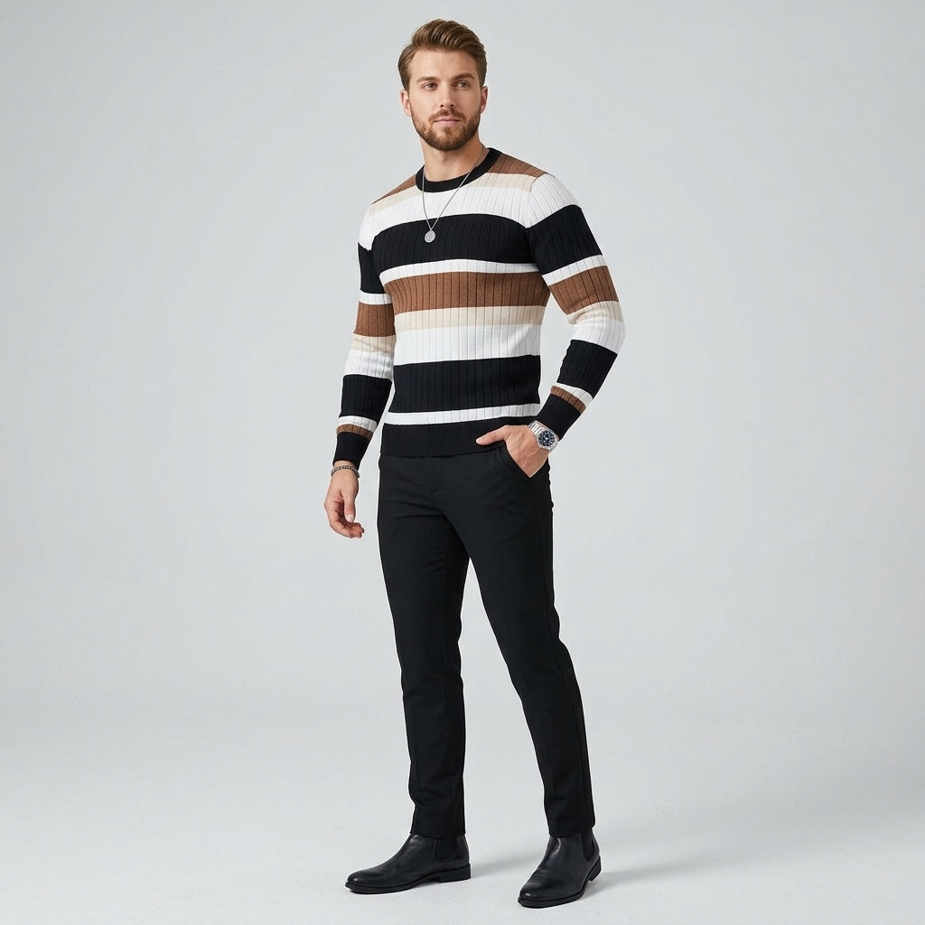 Azriel | Pull rayé à blocs de couleur pour femme – Tricot côtelé