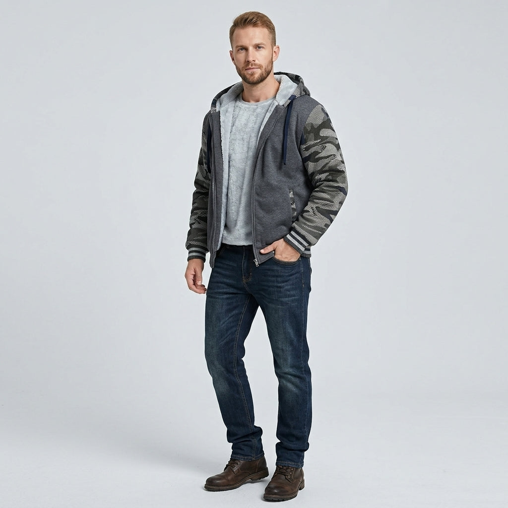 Faelan | Veste polaire à capuche pour homme – Veste décontractée épaisse à fermeture éclair
