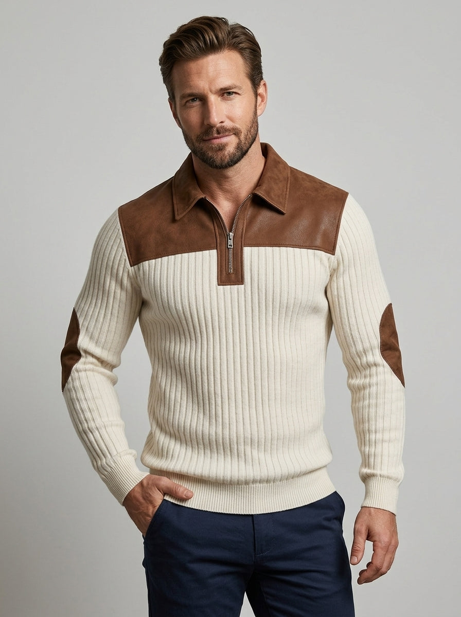 Avelisse | Pull en maille à blocs de couleur pour homme, avec col montant