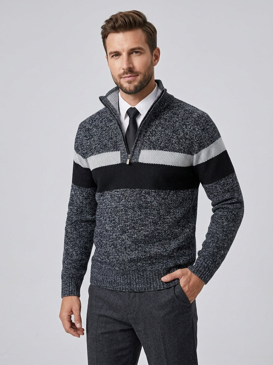 Axton | Pull en maille à blocs de couleur pour homme, avec col montant