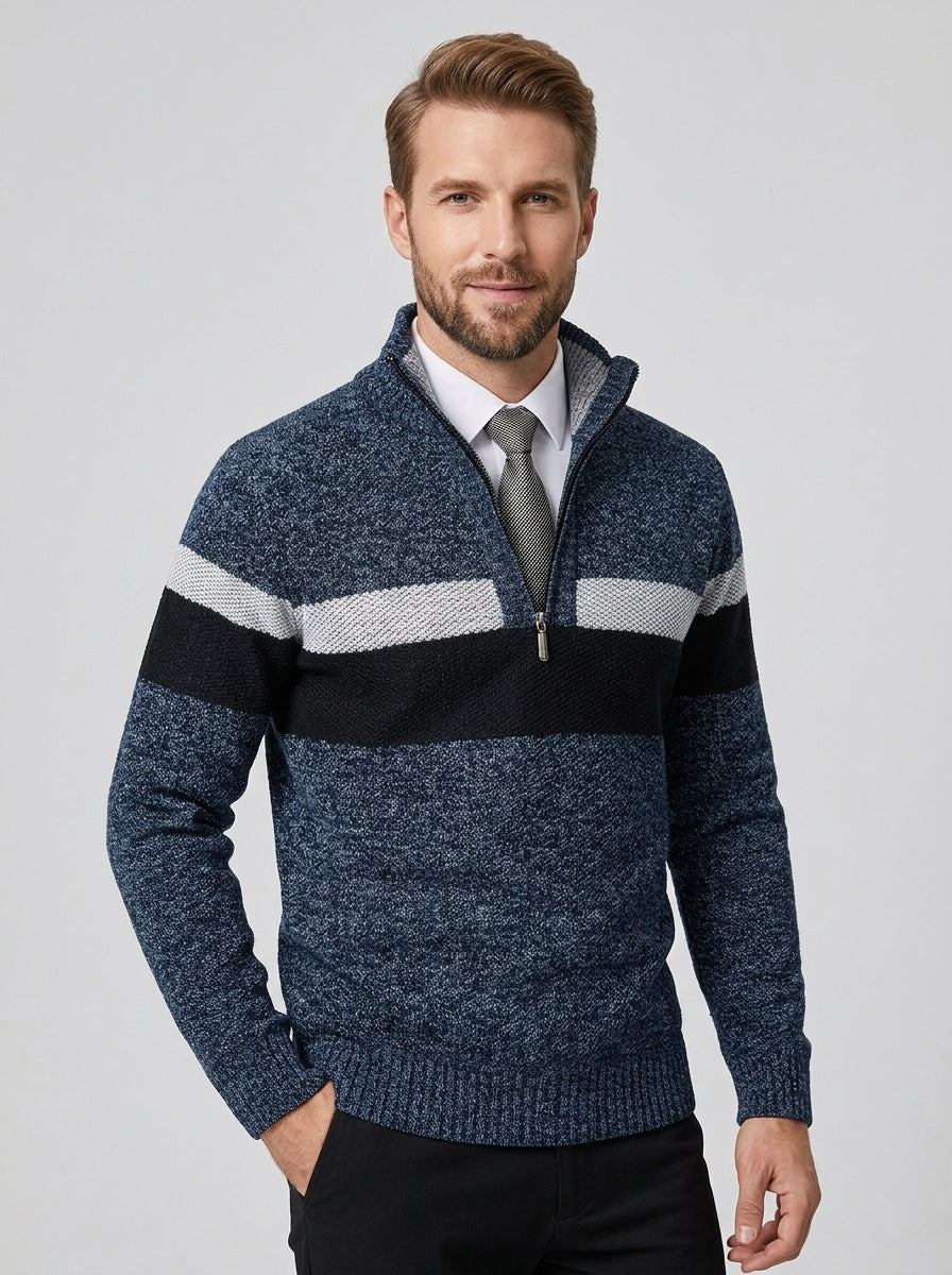 Axton | Pull en maille à blocs de couleur pour homme, avec col montant