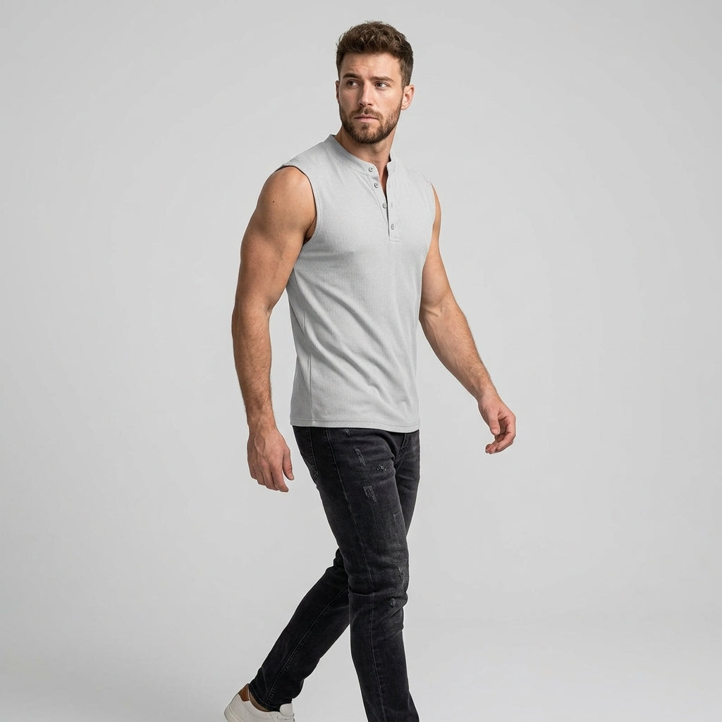 Alistair | Débardeur sans manches pour homme – Chemise de sport avec col et fermeture à boutons