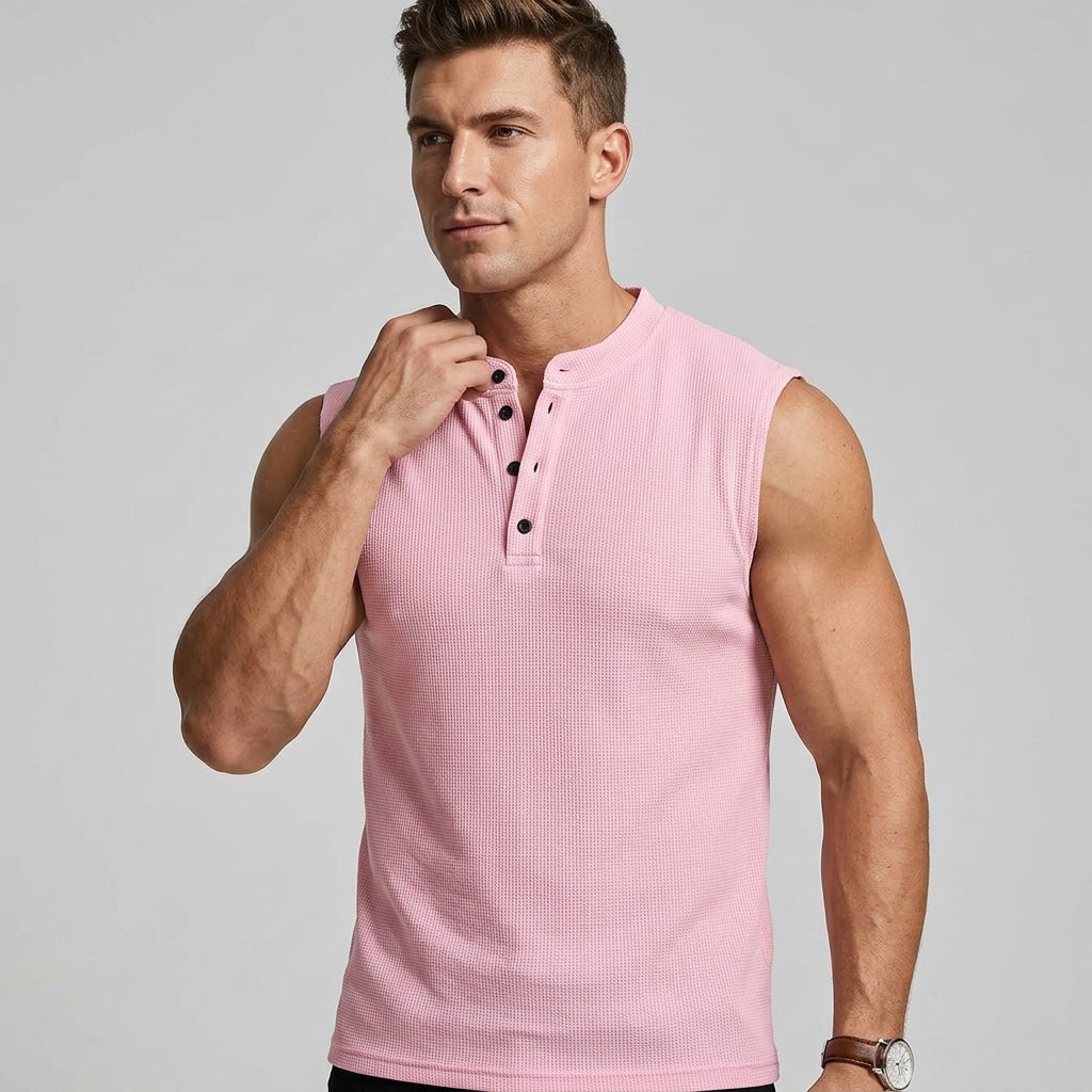 Alistair | Débardeur sans manches pour homme – Chemise de sport avec col et fermeture à boutons