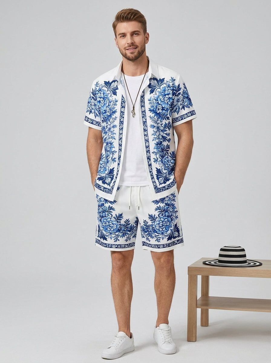 Alcide | Ensemble chemise et short à imprimé floral pour homme – Tenue d'été décontractée
