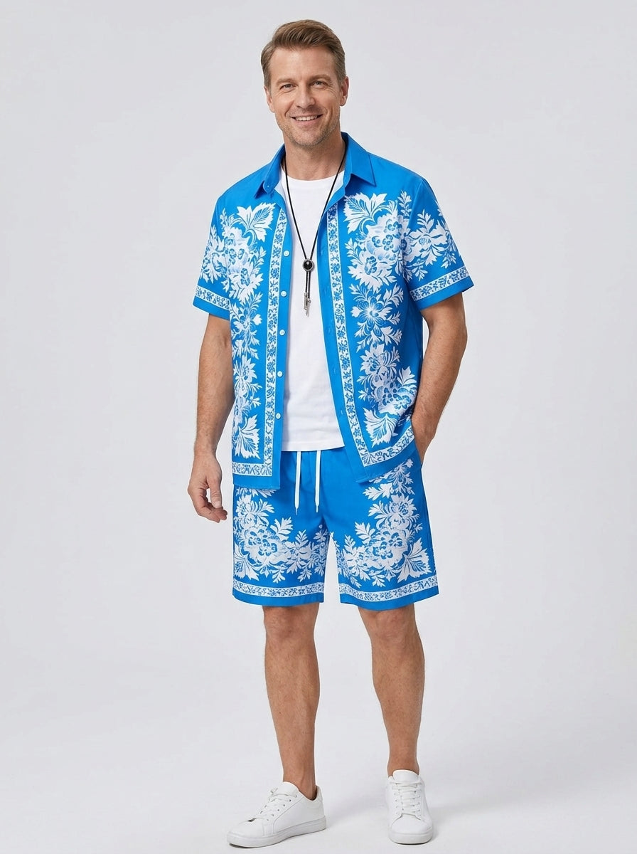 Alcide | Ensemble chemise et short à imprimé floral pour homme – Tenue d'été décontractée