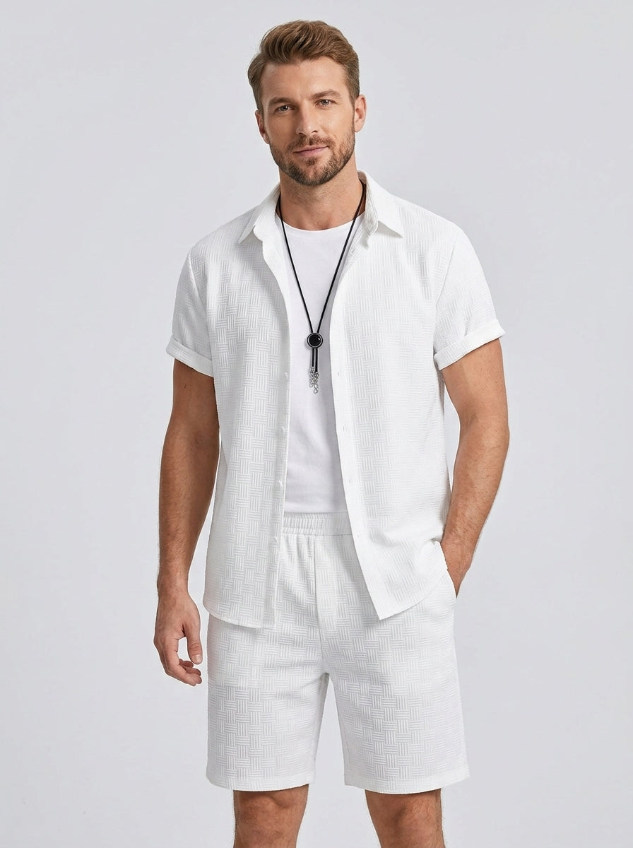 Basile | Ensemble Homme 2 Pièces Chemise & Short – Chemise Boutonnée Manches Courtes avec Short Assorti Décontracté
