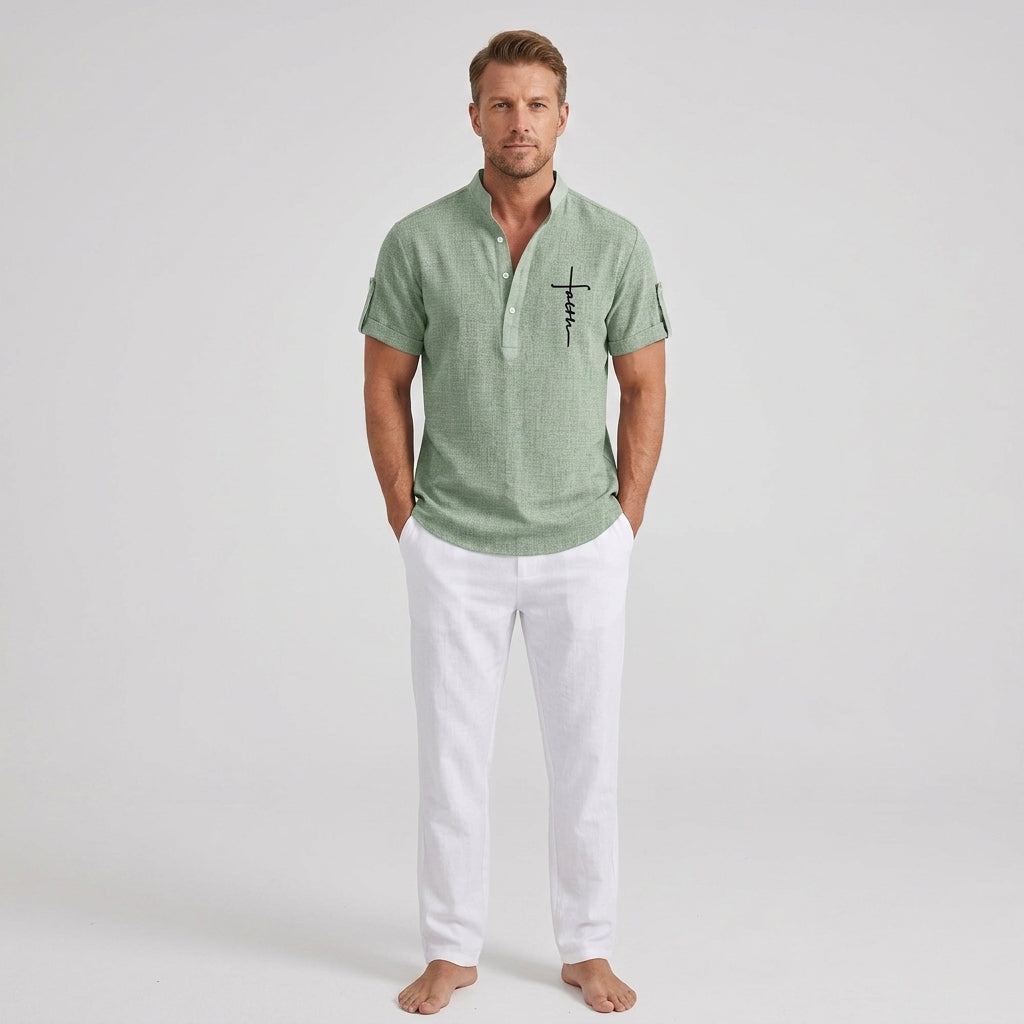 César | Chemise décontractée à manches courtes pour homme – Col montant