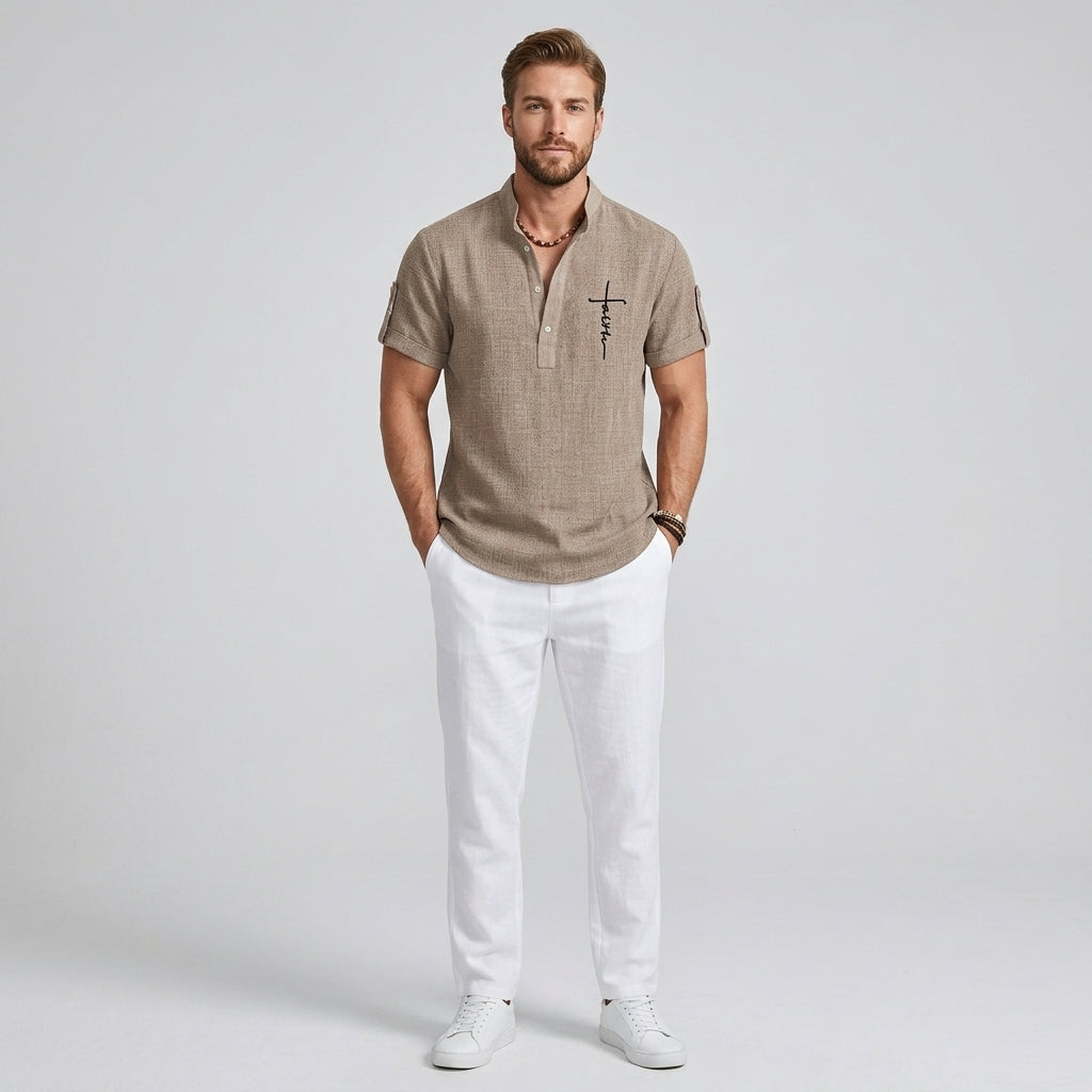 César | Chemise décontractée à manches courtes pour homme – Col montant