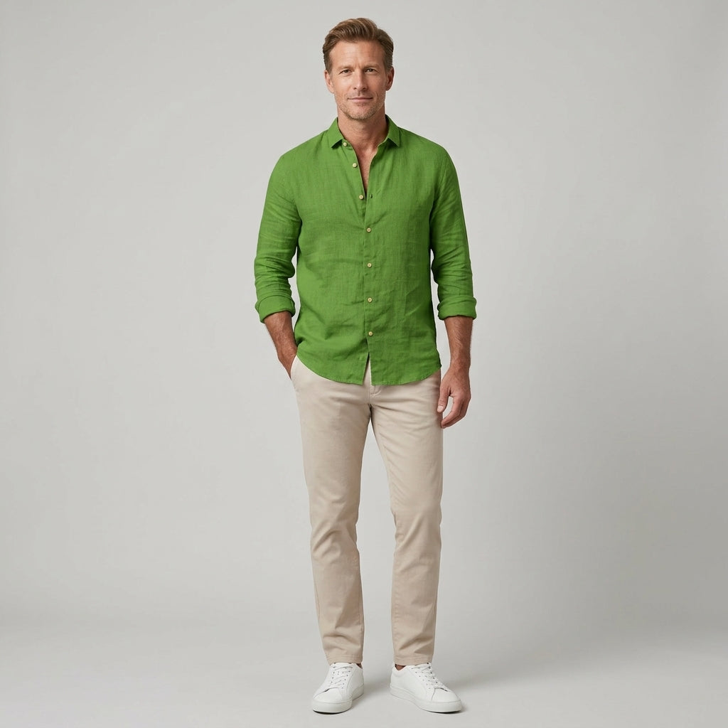 Blaise | Chemise unie à manches longues pour homme – Chemise boutonnée en mélange de coton doux