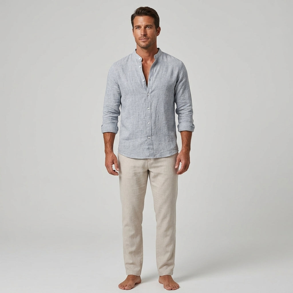 Blaise | Chemise unie à manches longues pour homme – Chemise boutonnée en mélange de coton doux