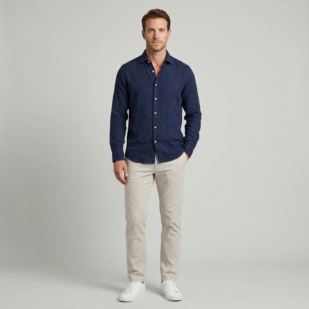Blaise | Chemise unie à manches longues pour homme – Chemise boutonnée en mélange de coton doux