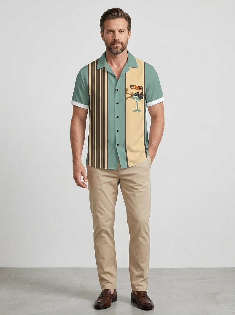 Quinley | Chemise rétro imprimée pour homme – Haut décontracté léger à manches courtes