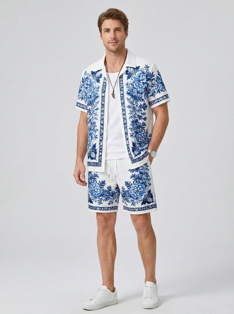 Alcide | Ensemble chemise et short à imprimé floral pour homme – Tenue d'été décontractée