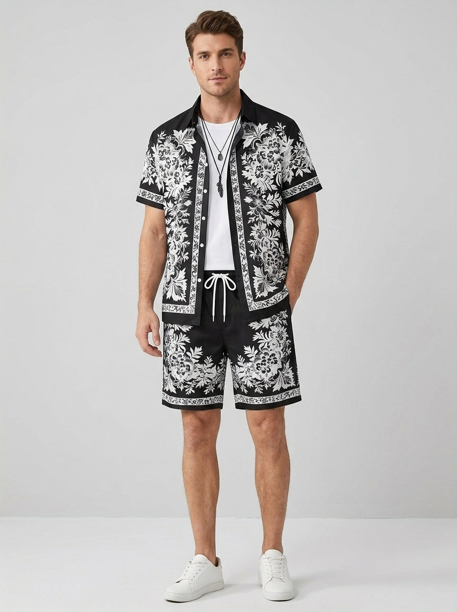 Alcide | Ensemble chemise et short à imprimé floral pour homme – Tenue d'été décontractée