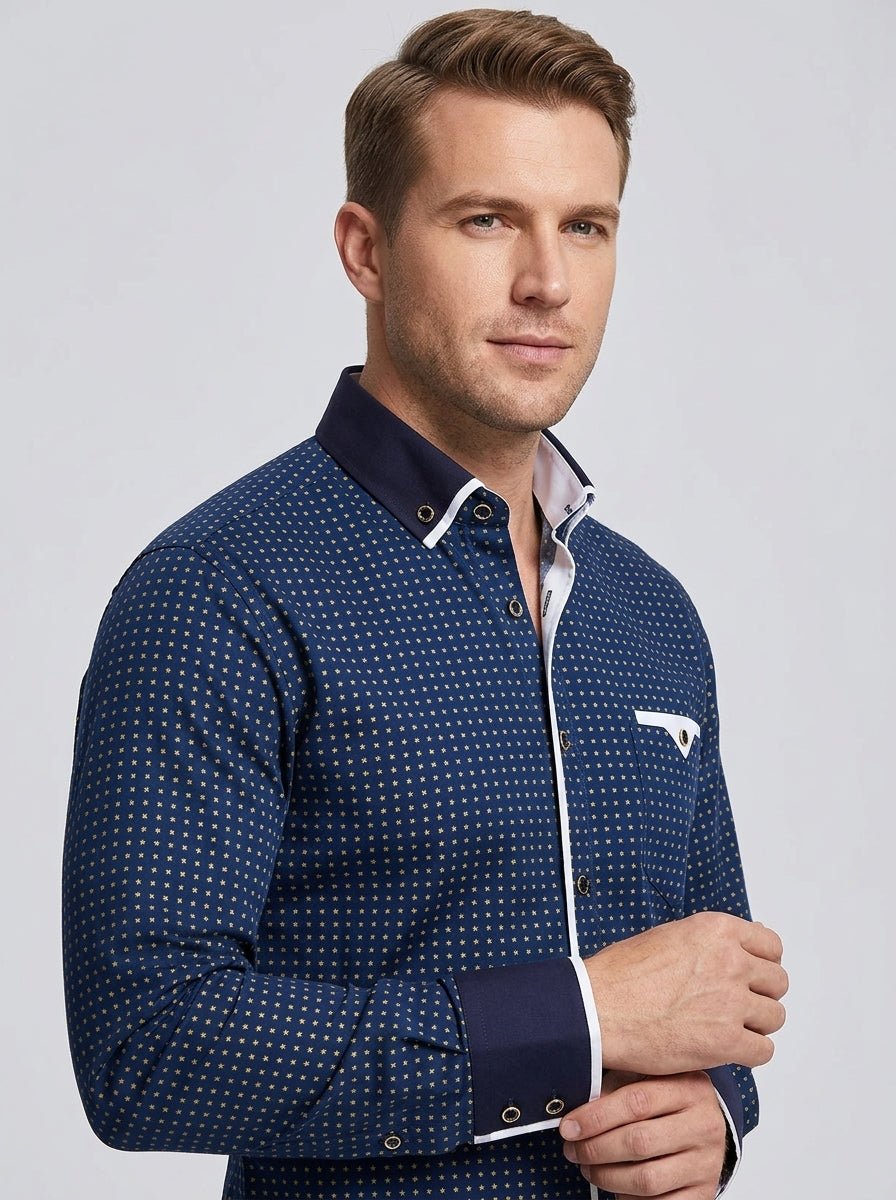 Armand | Chemise Homme à Manches Longues – Coupe Slim Moderne en Mélange de Coton avec Boutonnage Décontracté