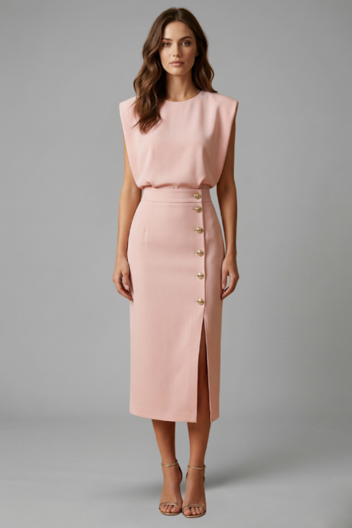Anastasia | Robe midi pour femme – Sans manches, col rond