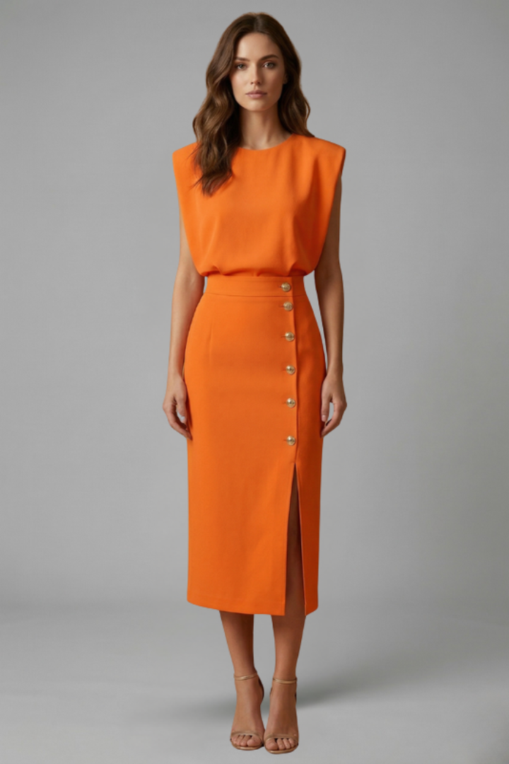 Anastasia | Robe midi pour femme – Sans manches, col rond