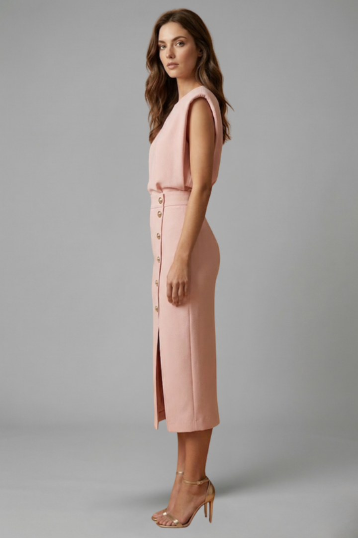 Anastasia | Robe midi pour femme – Sans manches, col rond