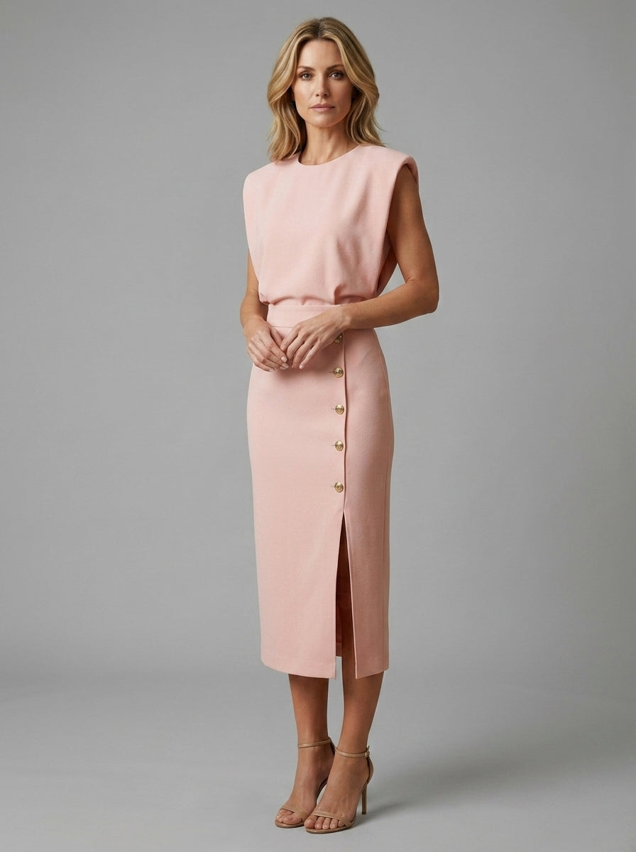 Anastasia | Robe midi pour femme – Sans manches, col rond