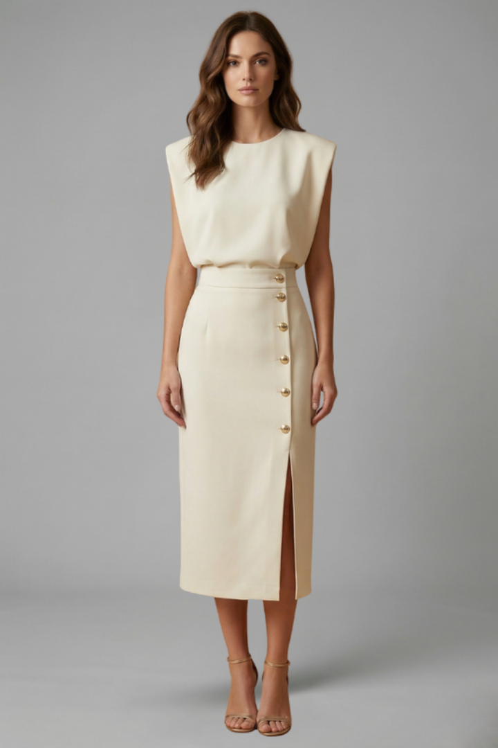 Anastasia | Robe midi pour femme – Sans manches, col rond
