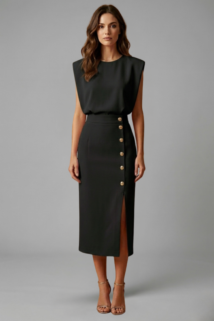 Anastasia | Robe midi pour femme – Sans manches, col rond
