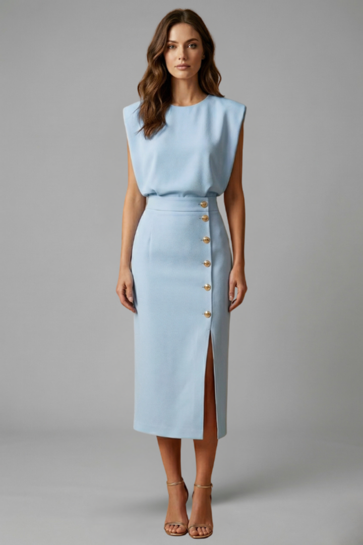 Anastasia | Robe midi pour femme – Sans manches, col rond