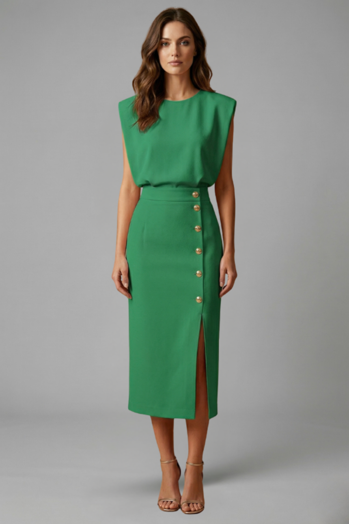 Anastasia | Robe midi pour femme – Sans manches, col rond