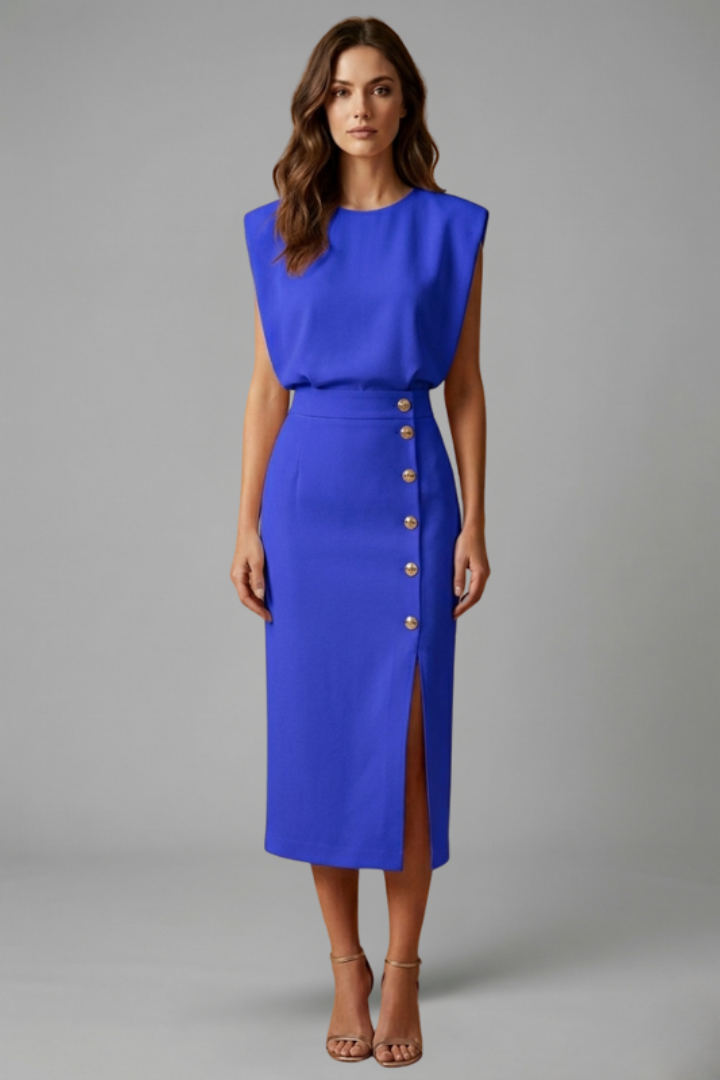 Anastasia | Robe midi pour femme – Sans manches, col rond