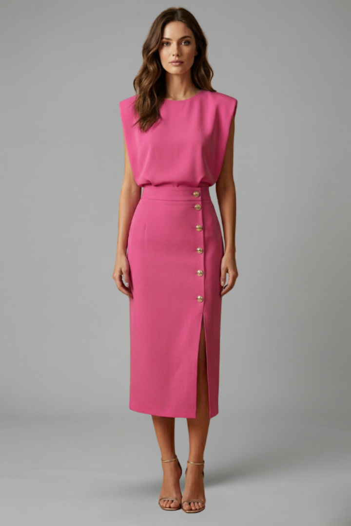 Anastasia | Robe midi pour femme – Sans manches, col rond