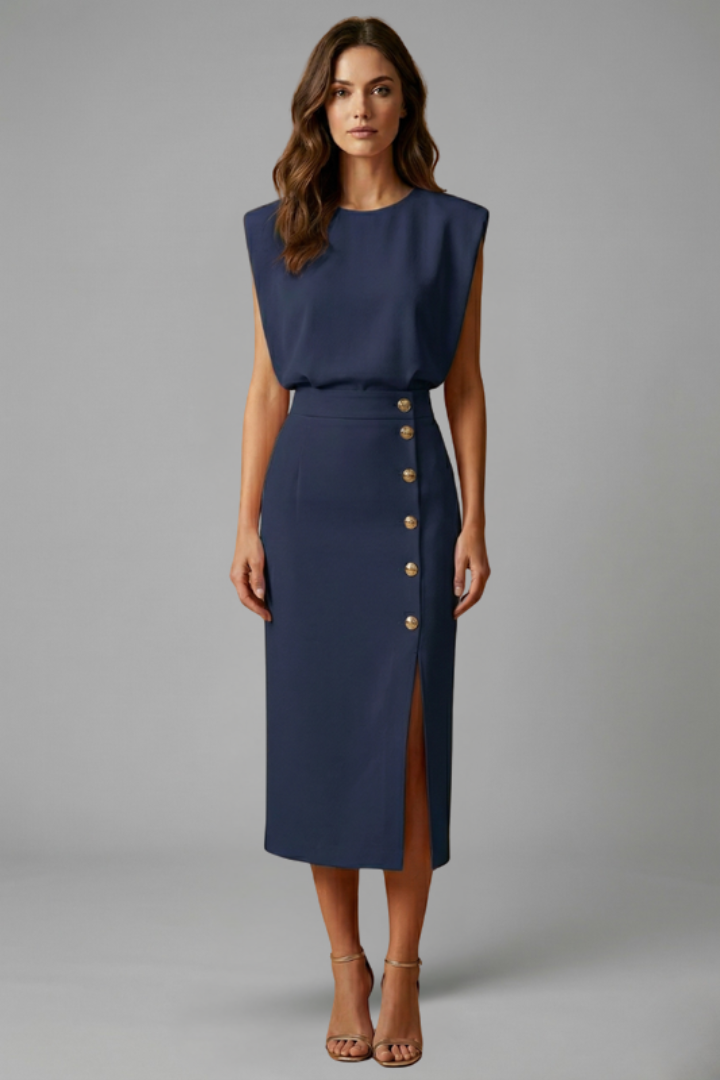 Anastasia | Robe midi pour femme – Sans manches, col rond