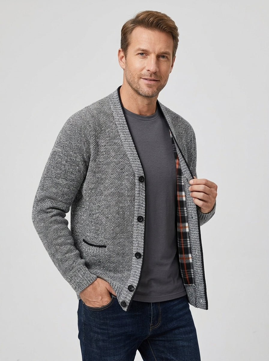 Luca | Cardigan en maille à col en V pour homme – manches longues, fermeture à boutons sur le devant, poches