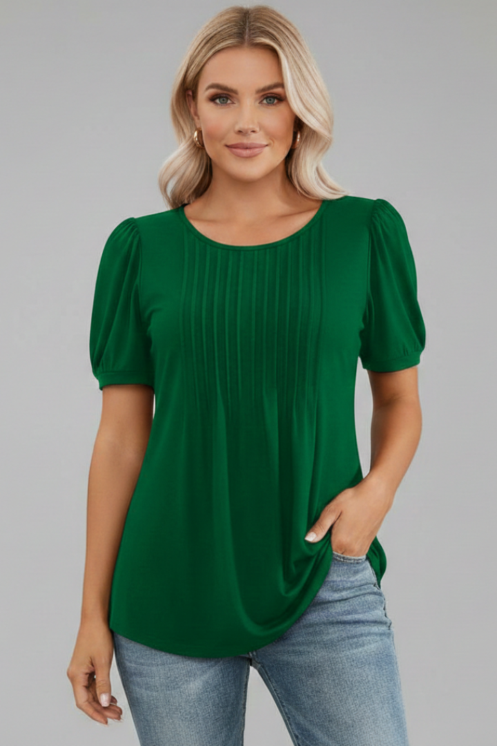 Claudia | T-shirt à manches bouffantes pour femme – Haut à col rond et manches courtes